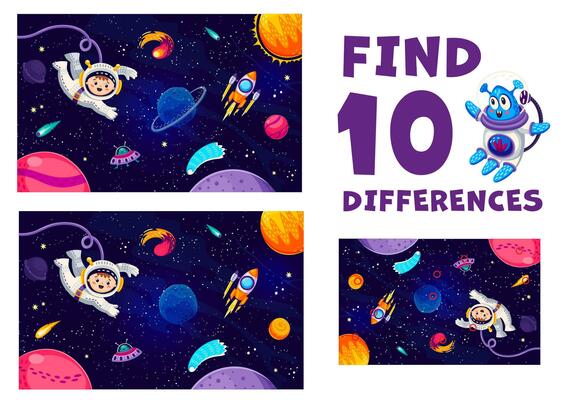 Find ten differences at space galaxy landscape