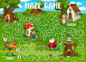 Kids labyrinth maze with gnomes fairytale village vector