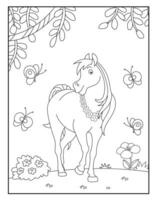 Most beautiful horse coloring pages kids vector