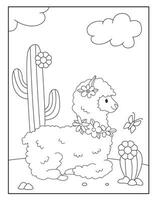 Cute llama coloring pages for children vector