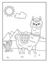 linda llama colorante paginas para niños vector