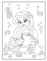 Página para colorear de sirena para niños vector