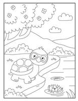 Turtle coloring pages for kids vector