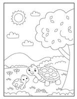 Turtle coloring pages for kids vector