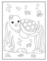 Turtle coloring pages for kids vector