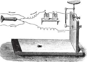 Microphone Hughes, vintage engraving. vector