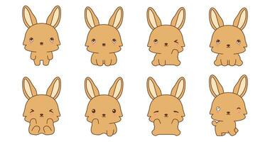 Set of kawaii bunny illustration collection vector