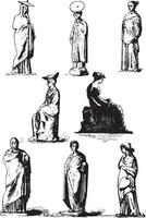 Louvre Museum, Greek terracotta statues, vintage engraving. vector