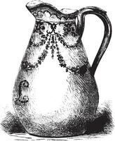 Small porcelain pitcher, vintage engraving. vector