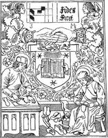 Press mark of Guyot Marchant, bookstore, from 1483-1502, vintage engraving. vector