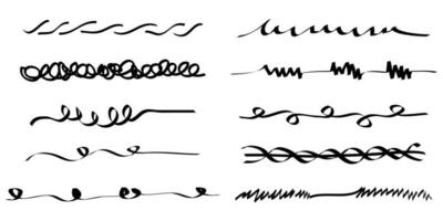 Set of hand drawn divider lines. Doodle design element with underline, swashes, swoops, swirl. vector illustration