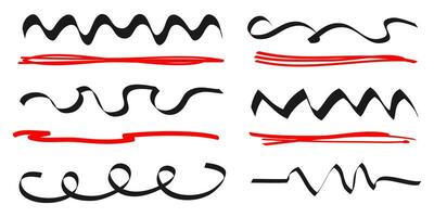 Hand drawn set of underline, curly swishes, swashes, swoops. swirl. Highlight text elements. vector illustration