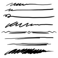 Set of hand drawn divider lines. Doodle design element with underline, swashes, swoops, swirl. vector illustration