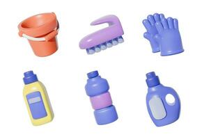 A set of 3D illustrations of various cleaning items. vector