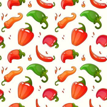 Seamless pattern with different peppers on a white background. vector