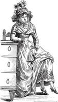 Shepherdess costume, vintage engraving. vector