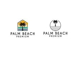 Palm beach travel and hotel with seabird symbol logo design template vector