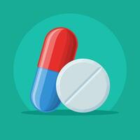 Pills and tablets icon for the treatment of illness and pain. Pharmacy and drugs symbols. Icons of pill. Medical vector illustration.