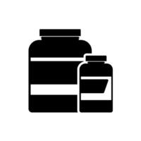 Sports nutrition icon containers packages, fitness protein power. Bodybuilding sport food. Jar or bottle with supplements for muscle growth. Gym icon, healthy lifestyle concept. Vector illustration