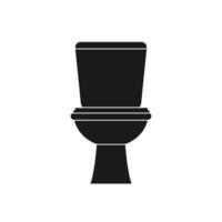 Classic black toilet bowl with water tank icon in flat style isolated on white background. Equipment and accessories for restroom. Lavatory furnishing design vector illustration.