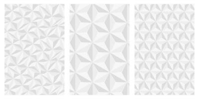 Set of geometric 3D templates of gray and white shapes, backgrounds. Templates for banner, cover, poster, postcard. Abstract gray-white figures isolated on white background. Optical 3D art vector