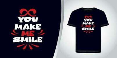 You make me smile typography t-shirt graphic design. you make me smile lettering. Letter of inspirational positive quote vector. Simple funny hand-lettered quote illustration template. vector