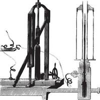 Cailletet apparatus for the liquefaction of air, vintage engraving. vector