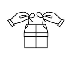 Gift box packing, wrap with ribbon, line icon. Present box, wrapped package with bow. Surprise on party and celebration Christmas, birthday or holiday. Vector outline illustration