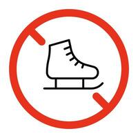 Prohibited skating on skate, line sign. Symbol skate on ice forbidden. Vector sign