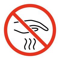 riesgo de quemar, prohibido participación mano en caliente, línea signo. seguro manejo de calefacción. vector símbolo
