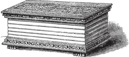 Stone Box of The island of Java, exact size, vintage engraving. vector