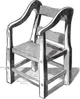 Ariosto chair preserves in Ferrara, vintage engraving. vector