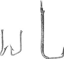 French common hook, Swiss Baits, vintage engraving. vector