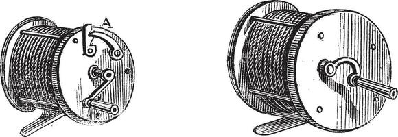 Fishing Reels, vintage engraving vector