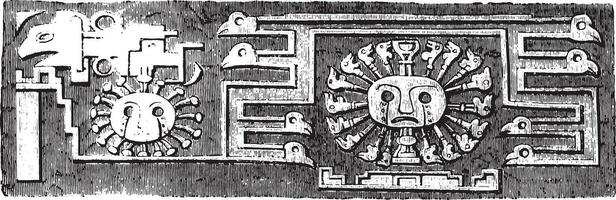 detalles de el monolítico portón de tiahuanaco, Perú, Clásico grabado. vector