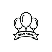 New year balloon line icon isolated on white background vector