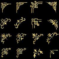 Gold vector illustration of decorative corner frame set. Hand Draw of Corners Different Shapes golden corner frame vintage frame decoration, Gold floral ornaments.