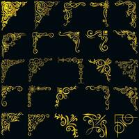 Gold vector illustration of decorative corner frame set. Hand Draw of Corners Different Shapes golden corner frame vintage frame decoration, Gold floral ornaments.