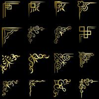 Gold vector illustration of decorative corner frame set. Hand Draw of Corners Different Shapes golden corner frame vintage frame decoration, Gold floral ornaments.