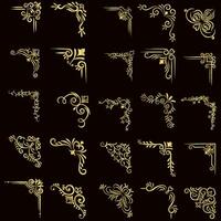 Gold vector illustration of decorative corner frame set. Hand Draw of Corners Different Shapes golden corner frame vintage frame decoration, Gold floral ornaments.