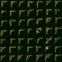 Gold vector illustration of decorative corner frame set. Hand Draw of Corners Different Shapes golden corner frame vintage frame decoration, Gold floral ornaments.