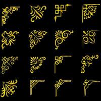 Gold vector illustration of decorative corner frame set. Hand Draw of Corners Different Shapes golden corner frame vintage frame decoration, Gold floral ornaments.