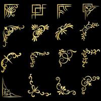 Gold vector illustration of decorative corner frame set. Hand Draw of Corners Different Shapes golden corner frame vintage frame decoration, Gold floral ornaments.