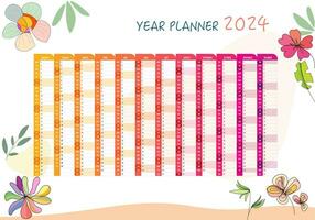 12 mes año plan semana y día color calendario modelo flor garabatear estilo diseño vector