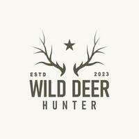 Deer logo, vintage wild deer hunter design deer antlers Product brand illustration vector