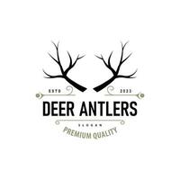 Deer logo, vintage wild deer hunter design deer antlers Product brand illustration vector