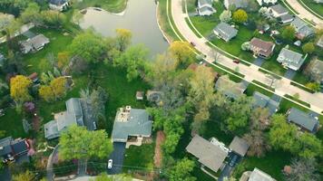 Aerial view An image of a village in Illinois that has been surrounded by a heartshaped lake. video