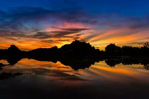 Twilight sky after sunset over the lake. photo