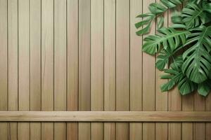 AI generated Empty wall background with tropical leaves photo