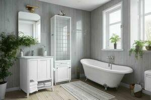 AI generated Scandinavian Style Bathroom. Pro Photo